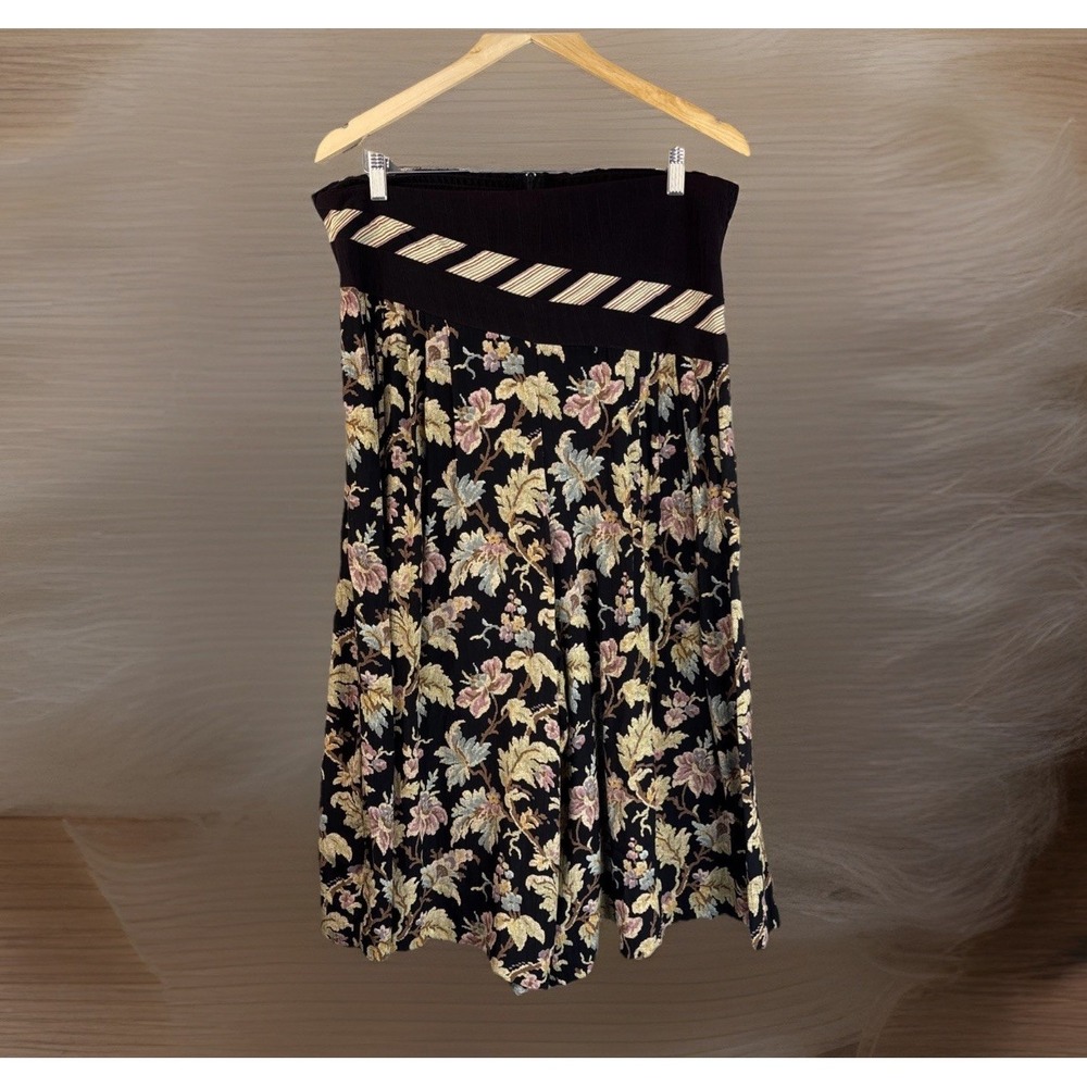 Vintage 80s 90s Culottes Black Floral L Ultra Wide Leg Pants‎ Crop Flowy Elastic